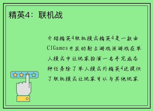 精英4：联机战